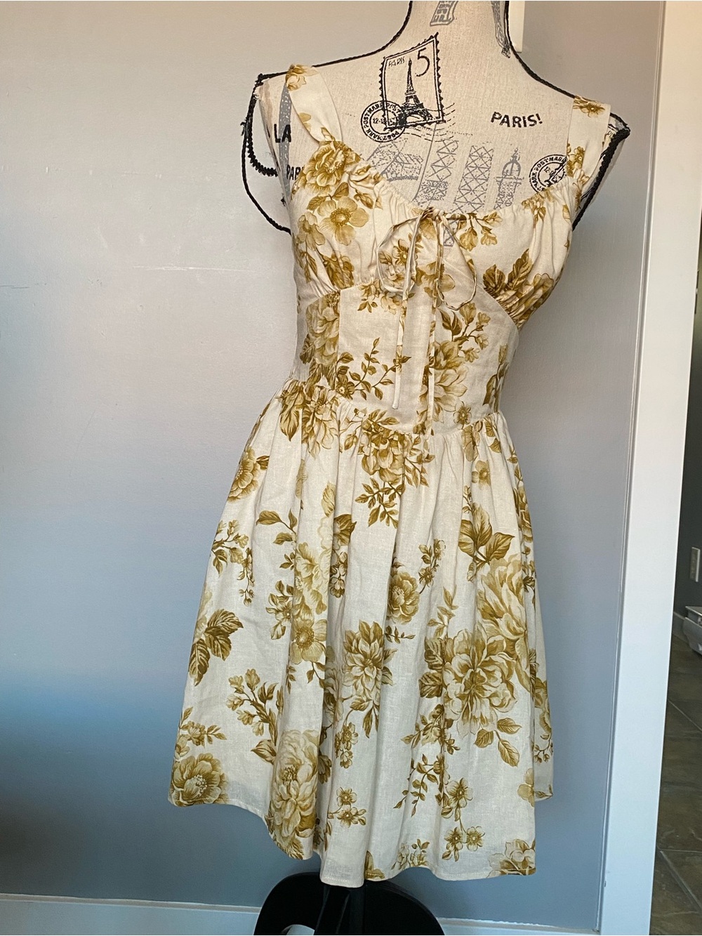 saltwater LUXE Cream Floral Mini Dress with Mustard Gold Print